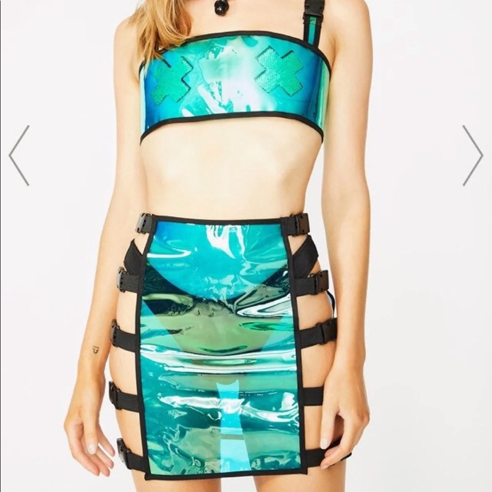 Dolls Kill Holographic PVC Buckle Skirt